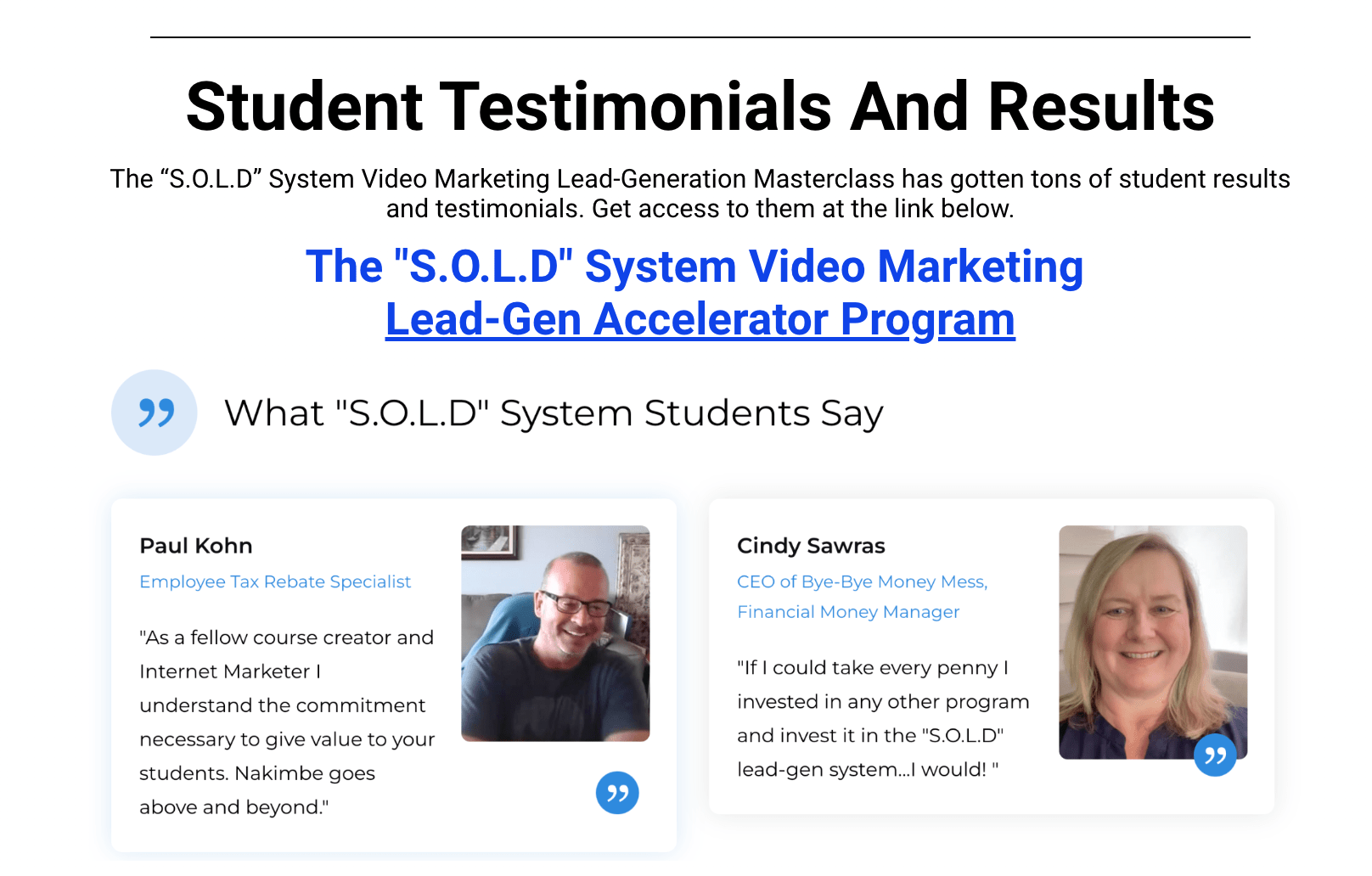 sold lead generation system student testimonials